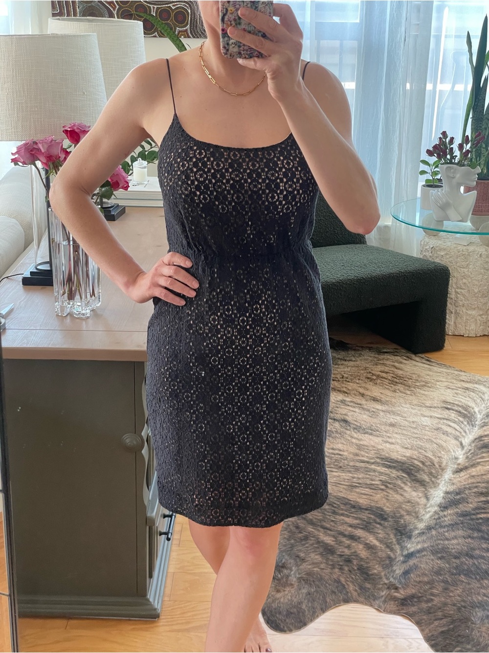 J. Crew Black Lace Spaghetti Strap Dress